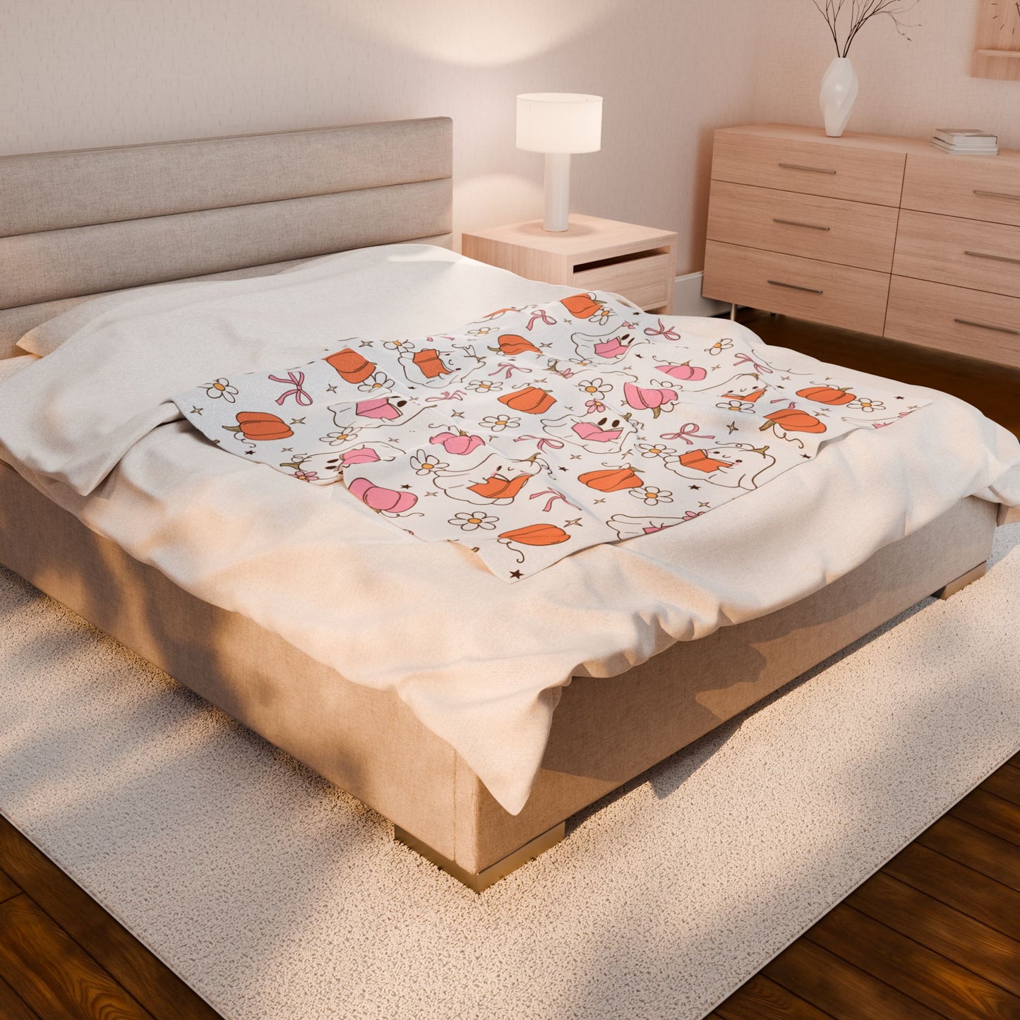 Cute Ghosts Plush Blanket with Fall Decor, Cozy Throw for Halloween and Autumn Decor, Perfect Gift for Book Lovers