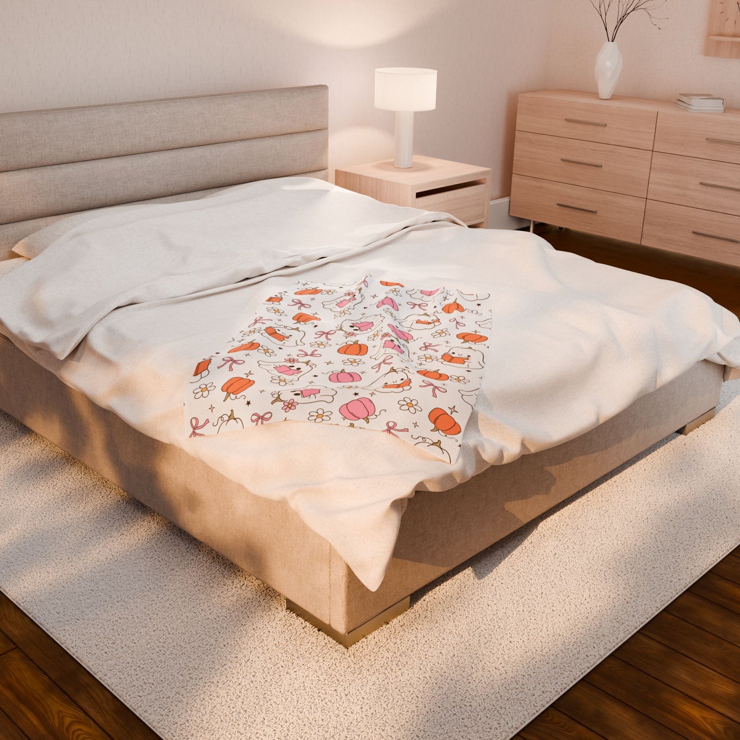 Cute Ghosts Plush Blanket with Fall Decor, Cozy Throw for Halloween and Autumn Decor, Perfect Gift for Book Lovers