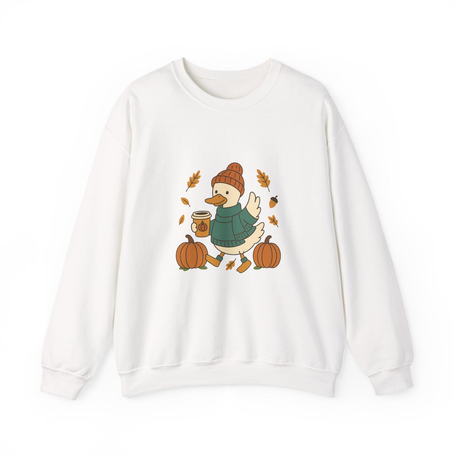 Cozy Fall Duck Sweatshirt | Cute Autumn Pullover with Pumpkin & Coffee Design | Cozy Season Crewneck Gift for Fall Lovers
