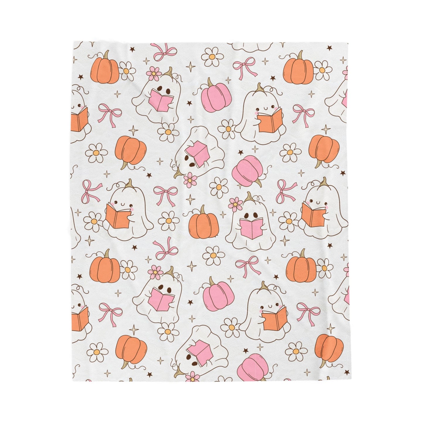 Cute Ghosts Plush Blanket with Fall Decor, Cozy Throw for Halloween and Autumn Decor, Perfect Gift for Book Lovers