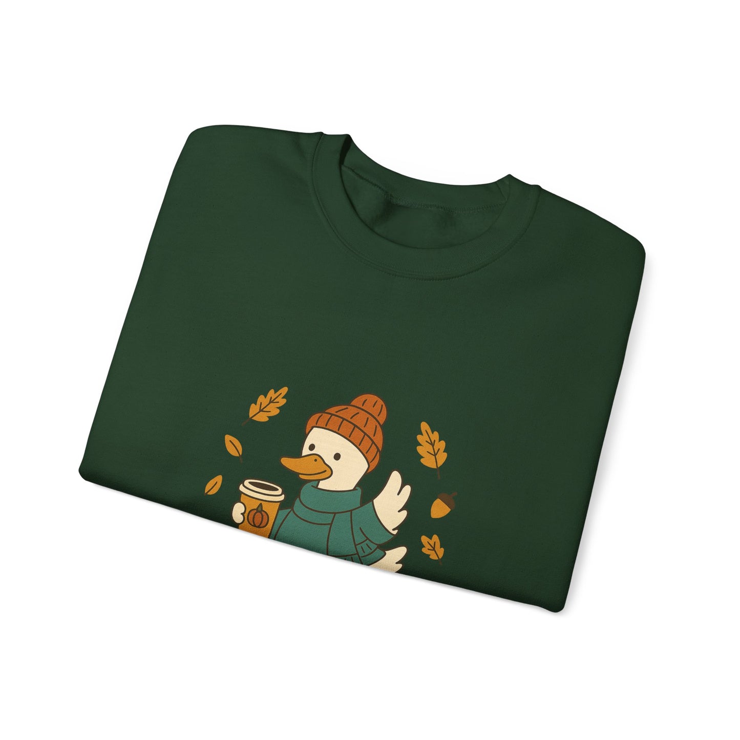 Cozy Fall Duck Sweatshirt | Cute Autumn Pullover with Pumpkin & Coffee Design | Cozy Season Crewneck Gift for Fall Lovers