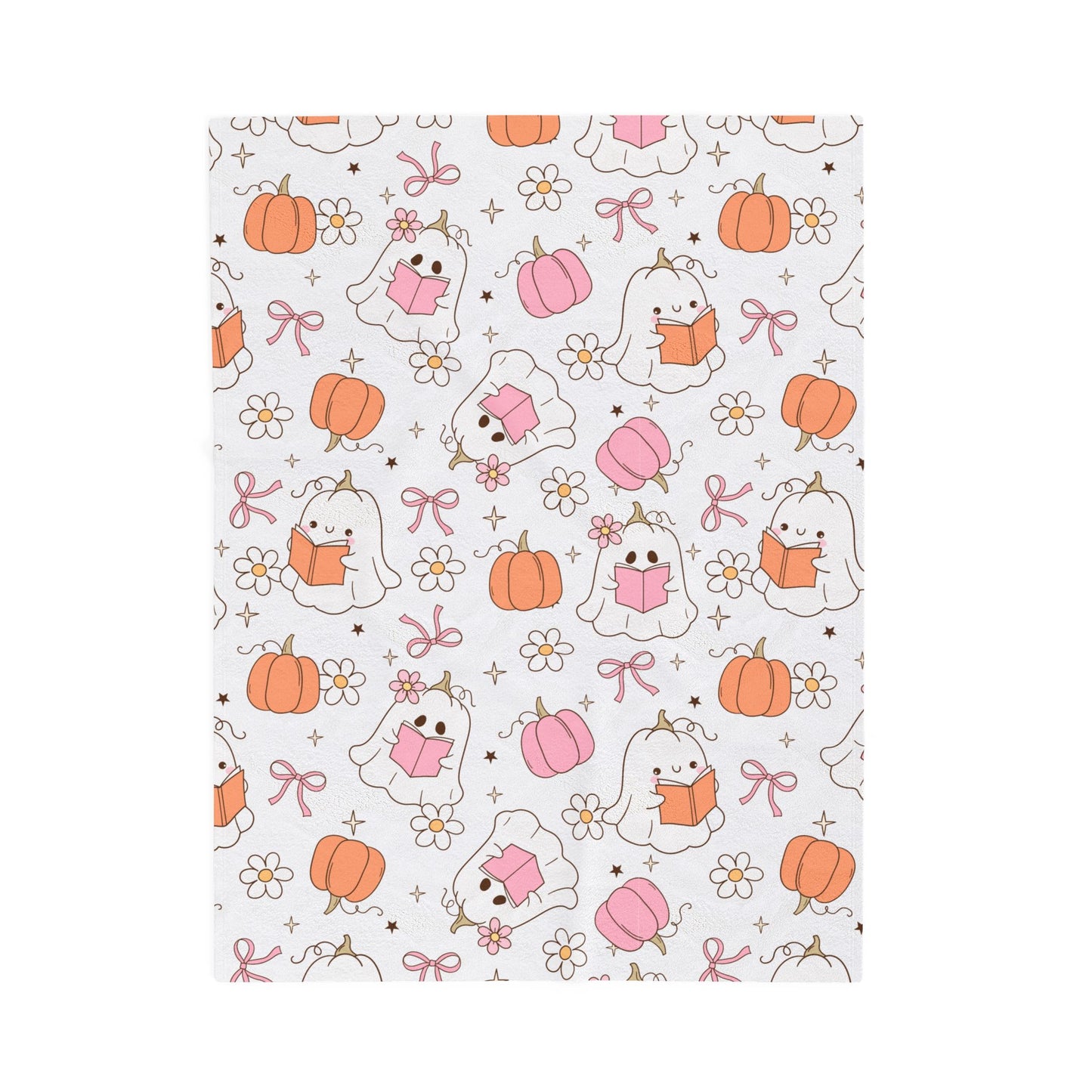 Cute Ghosts Plush Blanket with Fall Decor, Cozy Throw for Halloween and Autumn Decor, Perfect Gift for Book Lovers