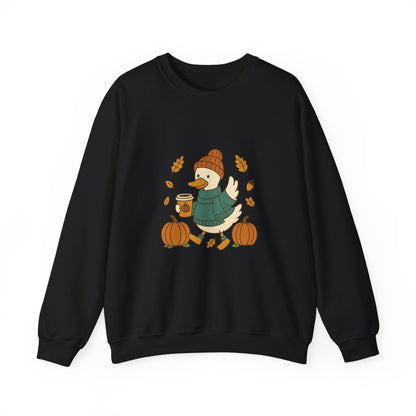Cozy Fall Duck Sweatshirt | Cute Autumn Pullover with Pumpkin & Coffee Design | Cozy Season Crewneck Gift for Fall Lovers