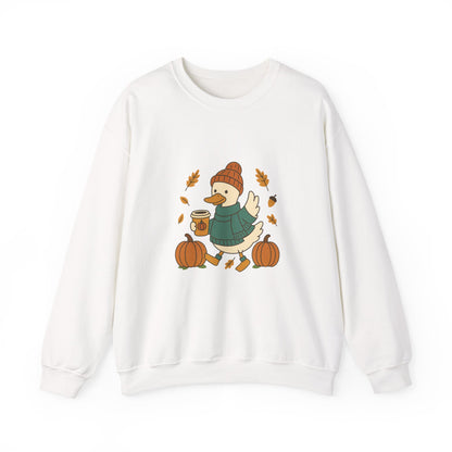 Cozy Fall Duck Sweatshirt | Cute Autumn Pullover with Pumpkin & Coffee Design | Cozy Season Crewneck Gift for Fall Lovers