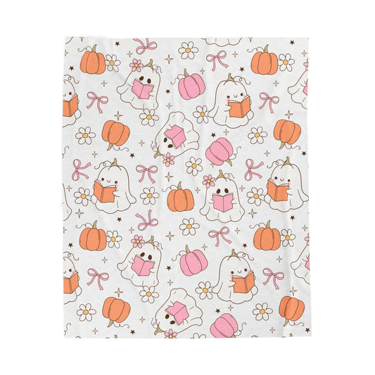 Cute Ghosts Plush Blanket with Fall Decor, Cozy Throw for Halloween and Autumn Decor, Perfect Gift for Book  Lovers