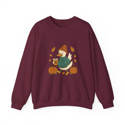 Cozy Fall Duck Sweatshirt | Cute Autumn Pullover with Pumpkin & Coffee Design | Cozy Season Crewneck Gift for Fall Lovers
