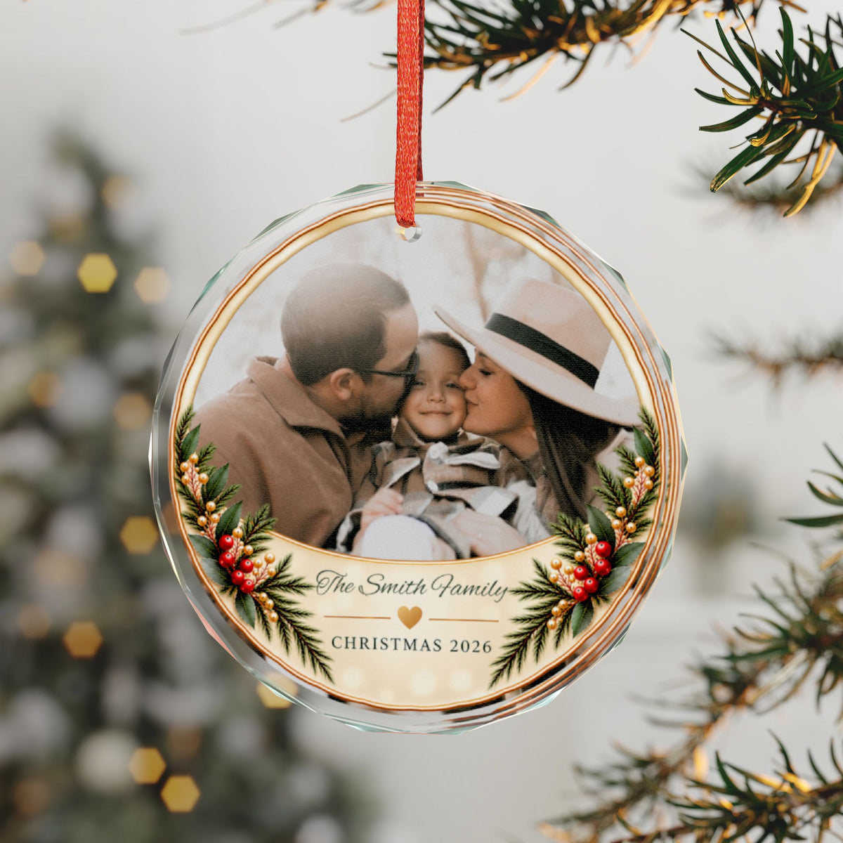 Personalized Photo & Name Christmas 2026 Glass Ornament