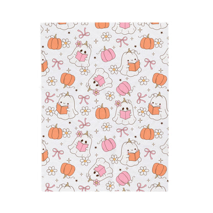 Cute Ghosts Plush Blanket with Fall Decor, Cozy Throw for Halloween and Autumn Decor, Perfect Gift for Book  Lovers