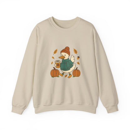 Cozy Fall Duck Sweatshirt | Cute Autumn Pullover with Pumpkin & Coffee Design | Cozy Season Crewneck Gift for Fall Lovers