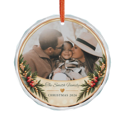 Personalized Photo & Name Christmas 2026 Glass Ornament