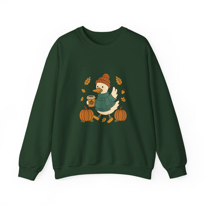 Cozy Fall Duck Sweatshirt | Cute Autumn Pullover with Pumpkin & Coffee Design | Cozy Season Crewneck Gift for Fall Lovers