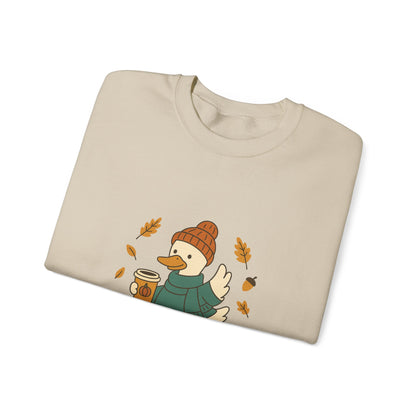 Cozy Fall Duck Sweatshirt | Cute Autumn Pullover with Pumpkin & Coffee Design | Cozy Season Crewneck Gift for Fall Lovers