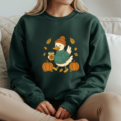 Cozy Fall Duck Sweatshirt | Cute Autumn Pullover with Pumpkin & Coffee Design | Cozy Season Crewneck Gift for Fall Lovers