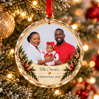 Personalized Photo & Name Christmas 2026 Glass Ornament