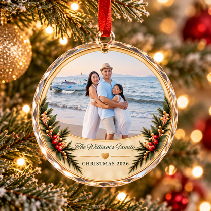Personalized Photo & Name Christmas 2026 Glass Ornament