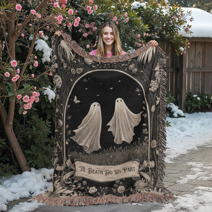 “Til Death Do Us Part” Vintage Gothic Halloween Woven Blanket