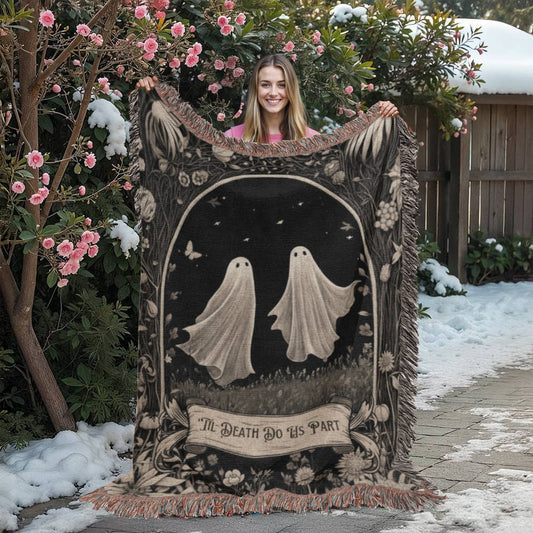 “Til Death Do Us Part” Vintage Gothic Halloween Woven Blanket