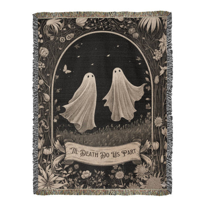 “Til Death Do Us Part” Vintage Gothic Halloween Woven Blanket
