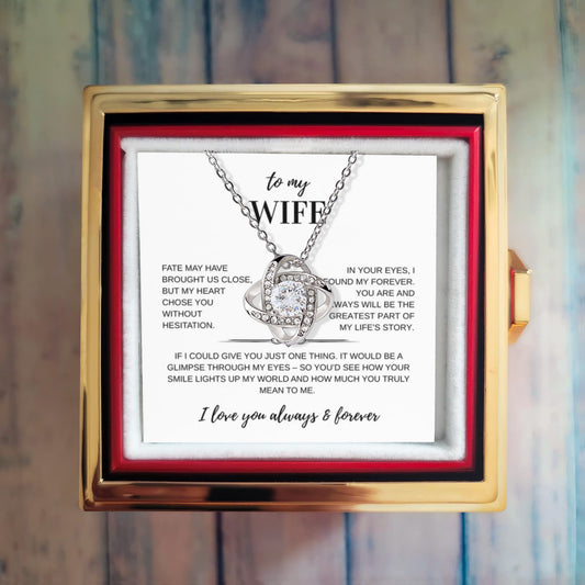 To My Wife - Fate Love Knot Necklace with Rotating Rose Gift Box
