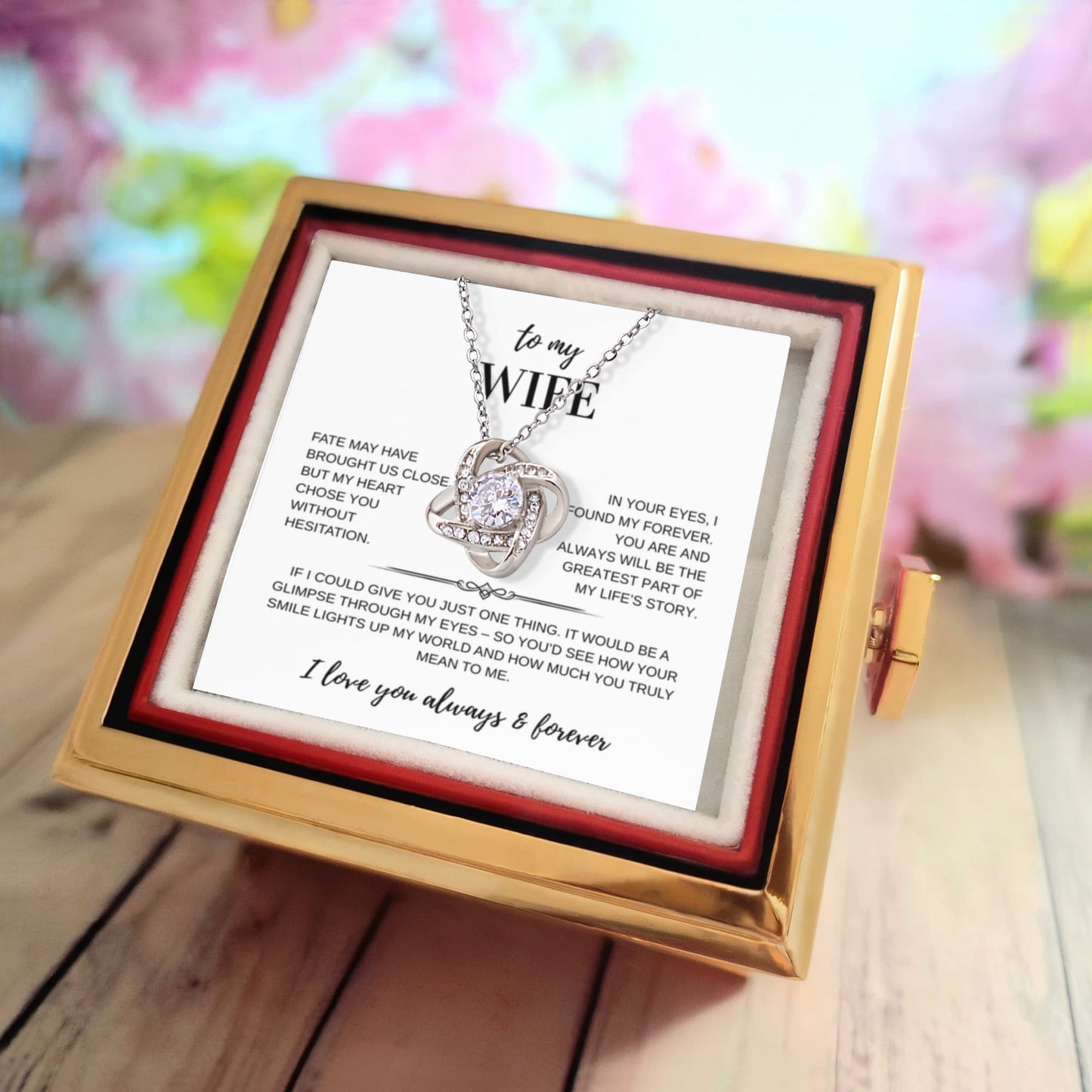 To My Wife - Fate Love Knot Necklace with Rotating Rose Gift Box