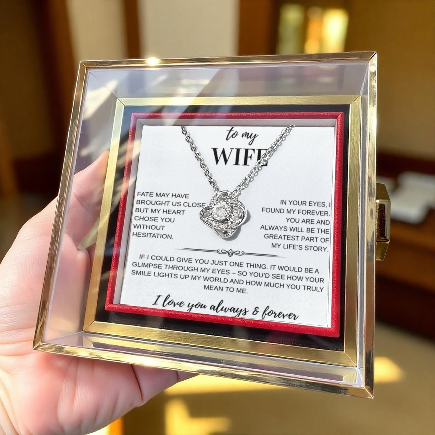 To My Wife - Fate Love Knot Necklace with Rotating Rose Gift Box