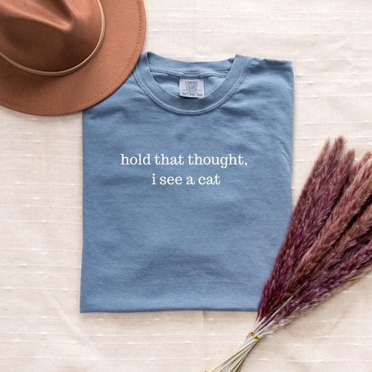 CC1717 Hold That Thought Cat T-shirt Heavyweight Garment-Dyed T-Shirt