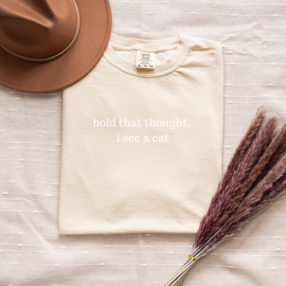 CC1717 Hold That Thought Cat T-shirt Heavyweight Garment-Dyed T-Shirt